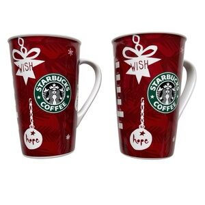 Starbucks Mugs Holiday 2009 Wish Hope Peace Cups Set of 2